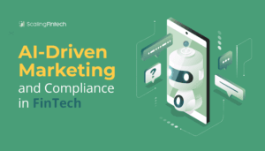 An illustration depicting AI-driven marketing strategies and compliance measures in the fintech industry.